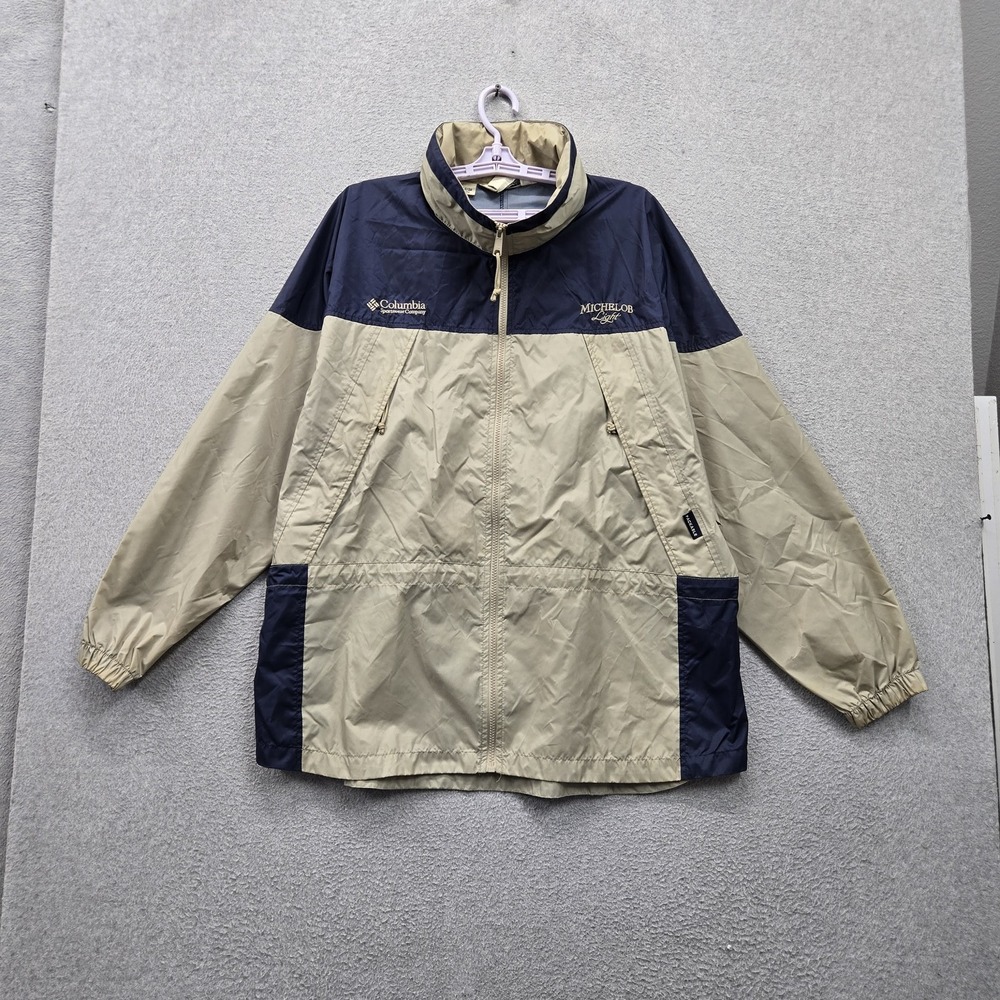 VINTAGE Columbia Women Jacket XL Beige Nylon Packable Colorblock Windbreaker